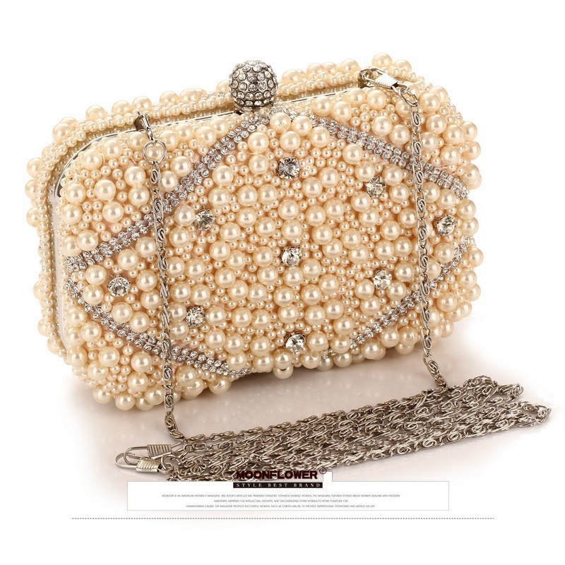 Luxury Bags White - Luksusowe Kryształowe Torebki Wieczorowe z Koralikami